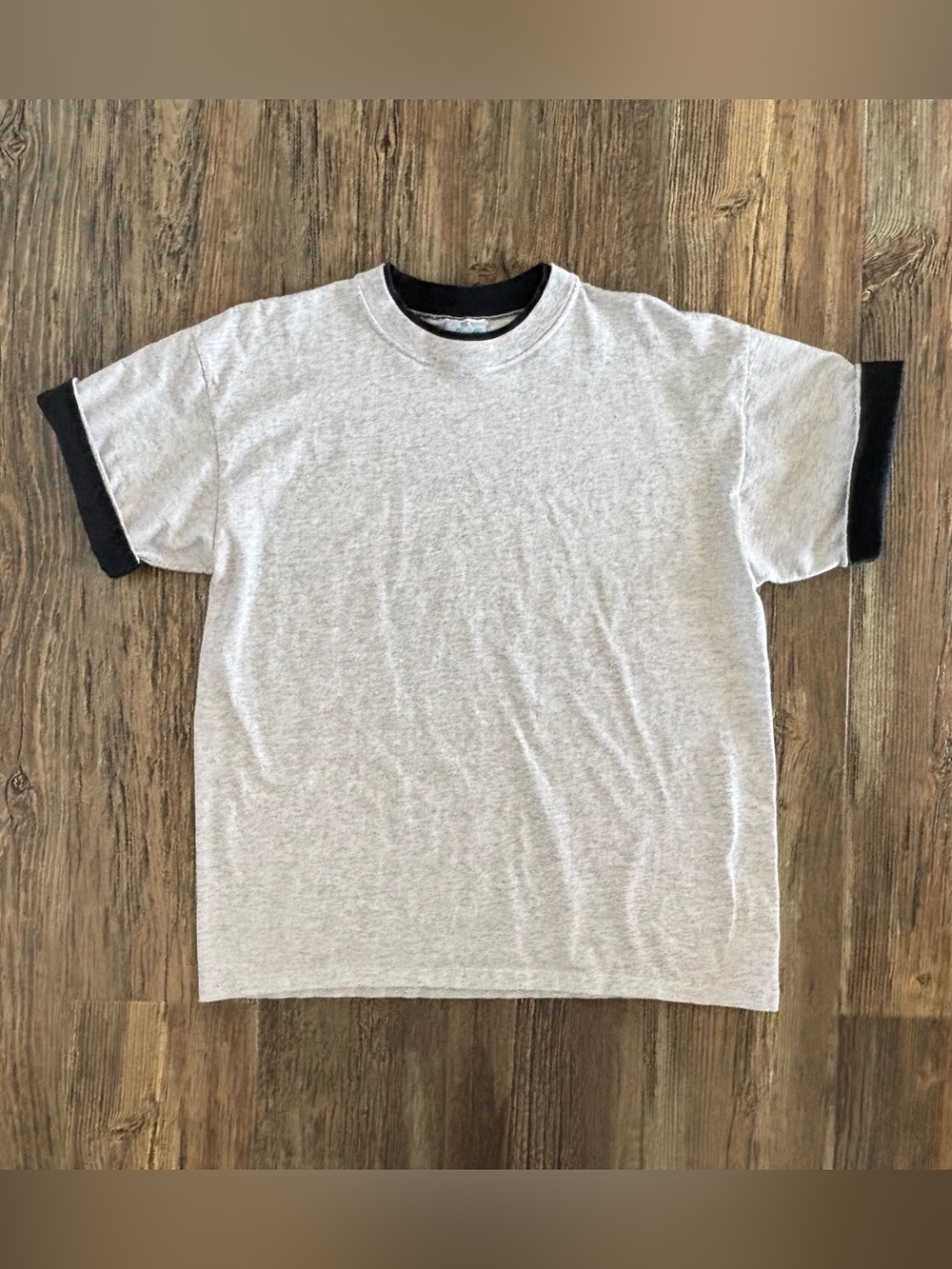 Vtg LA Loving Ringer T-Shirt Size XL Crewneck Heather Gray Black Trim 90s Retro